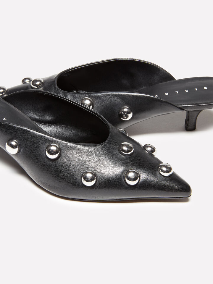 Black mules in 100% leather with cabochon - women's heels - Black | Sisley image number 4